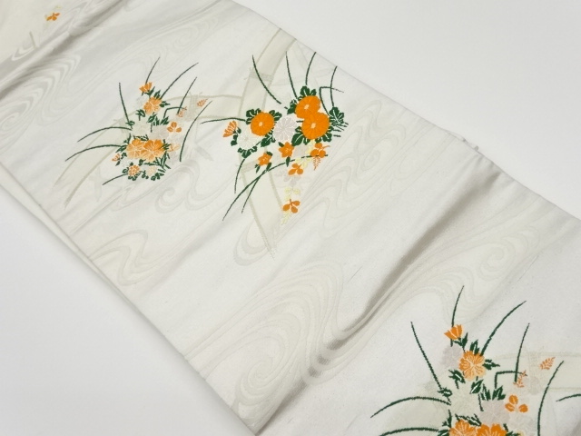 リサイクル　流水に蛇籠・秋草模様織出し名古屋帯